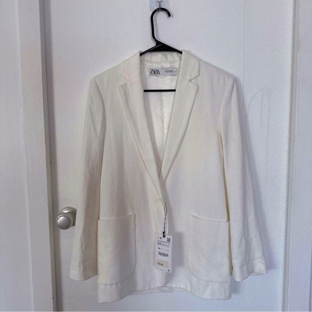 Zara White Linen Blend Blazer